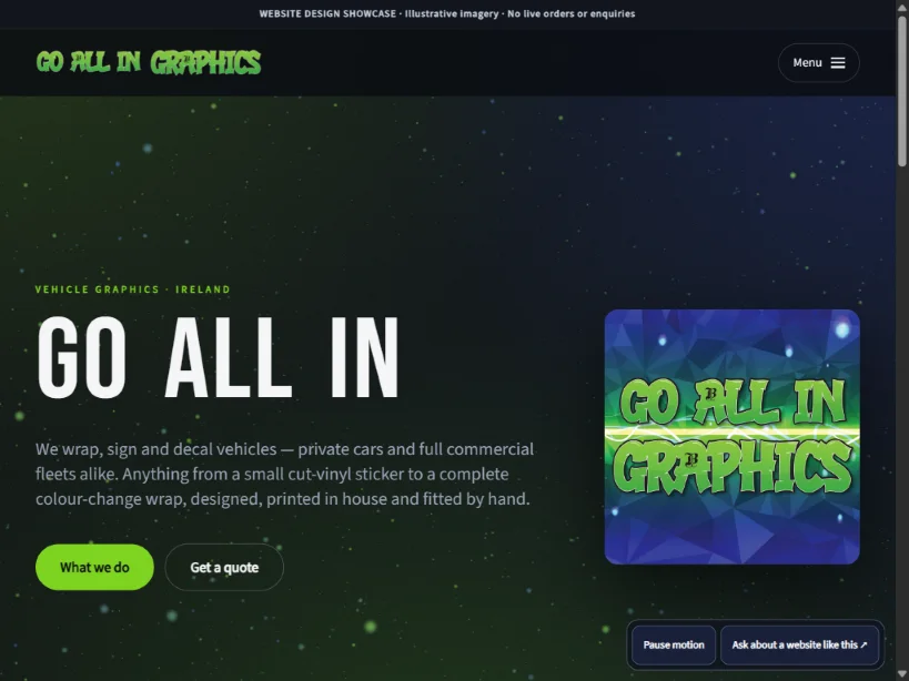 Demo website home page, desktop view